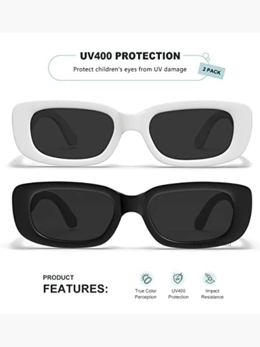 Unisex UV Protection Retro Kids Sunglasses Rectangle 90s Vintage Shades